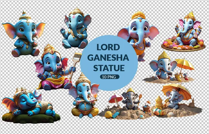 Cute Lord Ganesha Statue Art Elements Pack